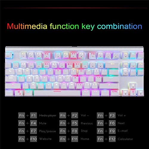 Teclado para juegos Gaming Teclado mecánico con cable de metal 87 teclas azul y rojo interruptor de juego retroiluminado Tablet Computer Gamr 847 (color: blanco, tamaño: interruptor azul)