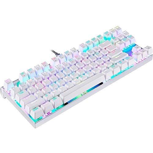 Teclado para juegos Gaming Teclado mecánico con cable de metal 87 teclas azul y rojo interruptor de juego retroiluminado Tablet Computer Gamr 847 (color: blanco, tamaño: interruptor azul)