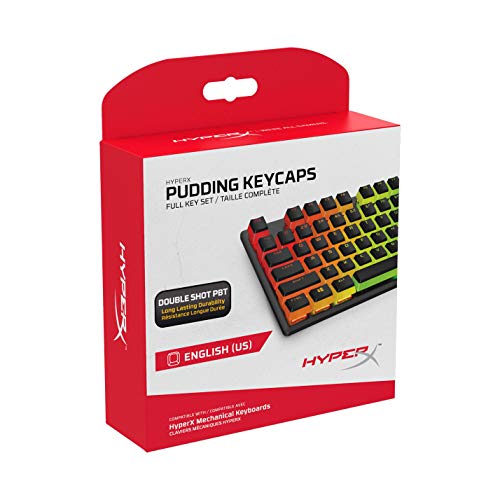 Teclas HyperX Pudding Keycaps - Conjunto completo de teclas - PBT - {Negro} - Diseño inglés (EE. UU.) - 104 teclas, retroiluminado, perfil OEM