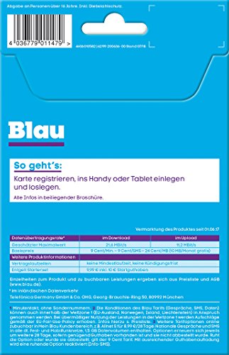 Telefónica Germany GmbH & Co. OHG Blue 9 Centavos (Sim, Sim Micro Y Nano-Sim) Sin Contrato, 10 MB/Mes, Sólo 9 Céntimos/Min. En Total