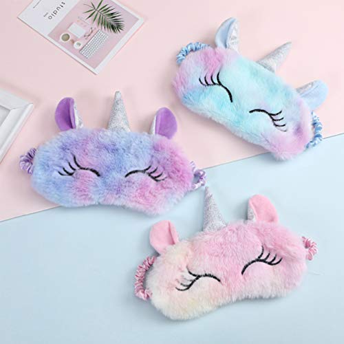 TENDYCOCO máscara de sueño de unicornio felpa con los ojos vendados animal de dibujos animados parche en el ojo para dormir suave para niñas