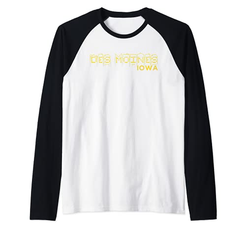 The Hawkeye State City Souvenir Des Moines Iowa Skyline Art Camiseta Manga Raglan