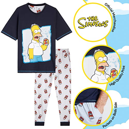 The Simpsons Pijama Hombre, Ropa Hombre Algodon 100%, Conjunto Pijamas Hombre 2 Piezas con Personaje Homer, Regalos para Hombres y Adolescentes Talla S-2XL (Negro, S)
