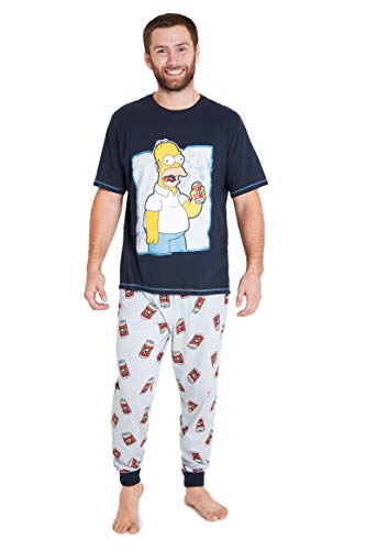 The Simpsons Pijama Hombre, Ropa Hombre Algodon 100%, Conjunto Pijamas Hombre 2 Piezas con Personaje Homer, Regalos para Hombres y Adolescentes Talla S-2XL (Negro, S)