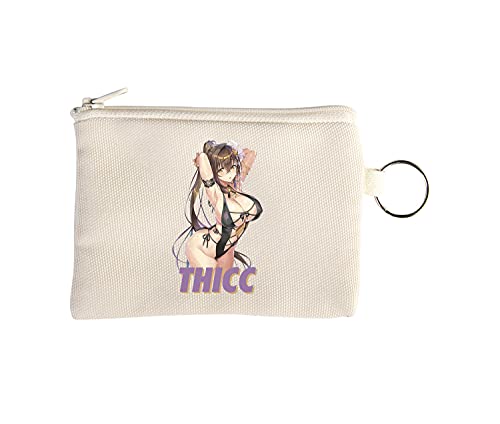 Thicc Cute Ecchi Anime Girl Monedero pequeño Tipo Cartera con Llavero Beige One Size