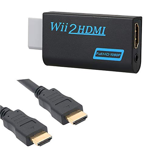 Thlevel Convertidor Wii a HDMI Adaptador Wii2HDMI 720P/1080P con Cable HDMI de 1,5m con Puerto HDMI y Jack 3.5mm – Soporta Wii U Wii Smart HDTV Monitor Proyector (Negro)