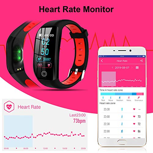 Tipmant Pulsera de Actividad, Reloj Inteligente Smartwatch Impermeable IP68 Pulsera Inteligentes con Pulsómetro Podómetro Calorías Pulsera Deporte para Android y iOS para Hombre Mujer Niños (Rojo)