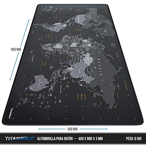 TITANWOLF - XXL Alfombrilla para ratón 900 x 400 mm - Speed Gaming Mousepad - Mouse Pad para Ordenador - Base para Mesa Grandes Dimensiones - Diseño: Planisferio