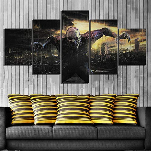 TJJS Cuadro sobre Lienzo Lienzo HD Imprime imágenes Arte de Pared 5 Paneles Zombies Dying Light Juego Pintura decoración del hogar póster Sala de Estar