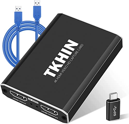 TKHIN Capture Card , Tarjeta de Captura de Juegos con Salida de Bucle HDMI 4K , 1080P 60FPSpara Juegos, grabadora de Video, transmisión en Vivo, Funciona para Switch / PS4 / Xbox / PC / Camera / OBS