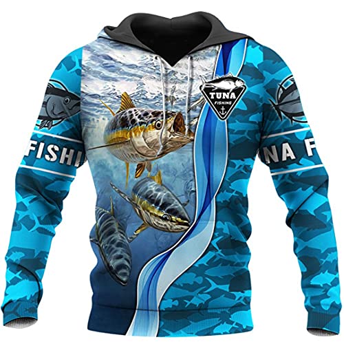 TN-KENSLY Sudadera con Capucha para Hombre, Sudadera con Estampado 3D Pesca atún, Sudadera con Capucha y Cremallera Calle Harajuku Unisex Zipper Hoodie L
