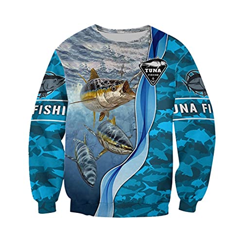 TN-KENSLY Sudadera con Capucha para Hombre, Sudadera con Estampado 3D Pesca atún, Sudadera con Capucha y Cremallera Calle Harajuku Unisex Zipper Hoodie L