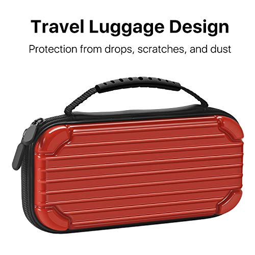 TNP Estuche Portátil de Viaje para Nintendo Switch Lite Consola, Carcasa Rígida para Transporte, Material PC, Funda con Asa de Correa, 10 Tarjeteros de Juego, Alivio de Presión de Joy con, Color Rojo