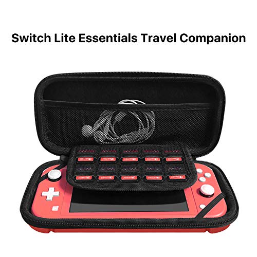TNP Estuche Portátil de Viaje para Nintendo Switch Lite Consola, Carcasa Rígida para Transporte, Material PC, Funda con Asa de Correa, 10 Tarjeteros de Juego, Alivio de Presión de Joy con, Color Rojo