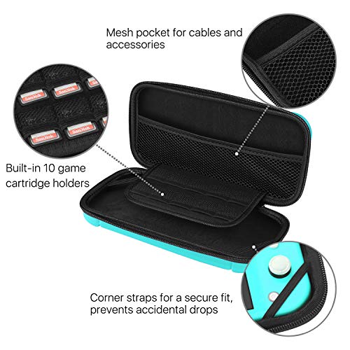 TNP?Estuche Portátil de Viaje para Nintendo Switch Lite Consola, Carcasa Rígida para Transporte, Material PC, Funda con Asa de Correa, 10 Tarjeteros de Juego, Alivio de Presión de Joy con, Color Azul