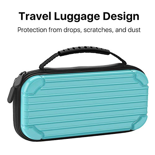 TNP?Estuche Portátil de Viaje para Nintendo Switch Lite Consola, Carcasa Rígida para Transporte, Material PC, Funda con Asa de Correa, 10 Tarjeteros de Juego, Alivio de Presión de Joy con, Color Azul