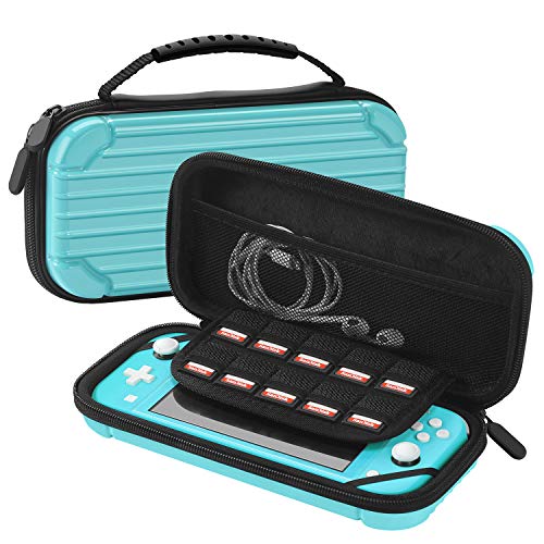 TNP?Estuche Portátil de Viaje para Nintendo Switch Lite Consola, Carcasa Rígida para Transporte, Material PC, Funda con Asa de Correa, 10 Tarjeteros de Juego, Alivio de Presión de Joy con, Color Azul