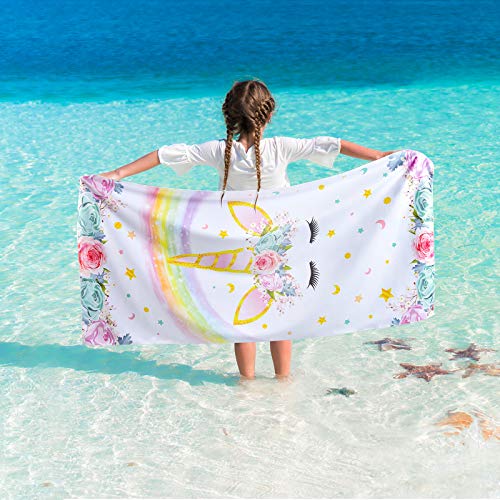 Toalla de Playa Unicornio - 76 x 152cm Microfibra Toallas de Baño Infantiles Toallas de Acampada Piscina Natación Playa Camping Absorbente Viaje Toallas de Mano Ducha Toallas de Mano