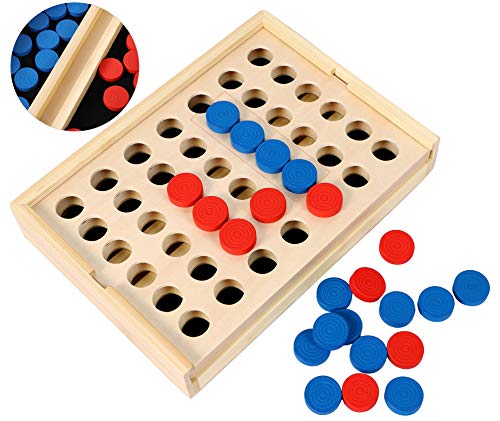 TOWO Connecta 4 juego de madera-Clásico juego de estrategia para niños adultos-Ponga 4 fichas del mismo color en una fila-Juegos de viaje Juegos de mesa familiares Juguetes de regalo para 6 años