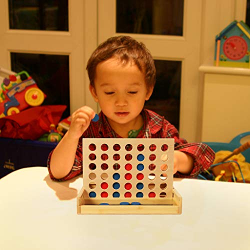 TOWO Connecta 4 juego de madera-Clásico juego de estrategia para niños adultos-Ponga 4 fichas del mismo color en una fila-Juegos de viaje Juegos de mesa familiares Juguetes de regalo para 6 años