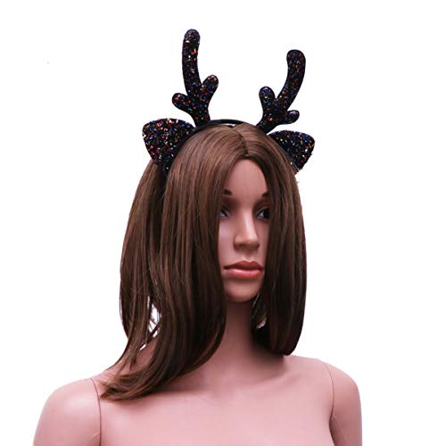TOYANDONA - Diadema de cuernos de reno para Navidad, diseño de reno, color morado Negro Negro (1