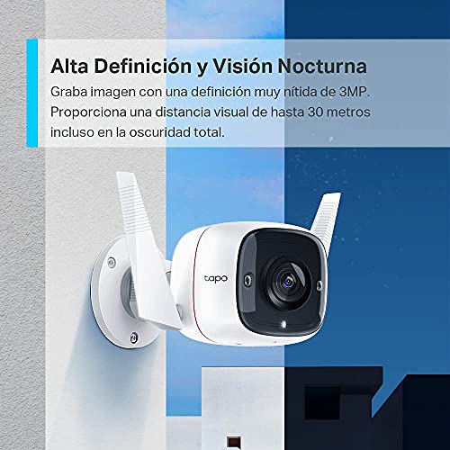 TP-Link TAPO C310 - Camara Vigilancia WiFi Exterior Interior,Resolución 3MP, IP66 con Visión Nocturna, Detección de Movimiento y Alarma Instantánea, Control con App IOS, Android, Compatible con Alexa