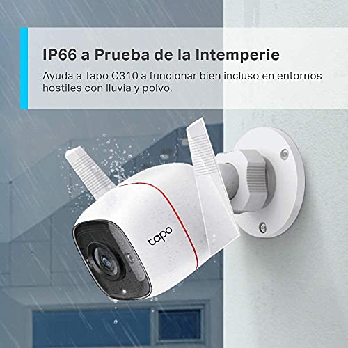 TP-Link TAPO C310 - Camara Vigilancia WiFi Exterior Interior,Resolución 3MP, IP66 con Visión Nocturna, Detección de Movimiento y Alarma Instantánea, Control con App IOS, Android, Compatible con Alexa