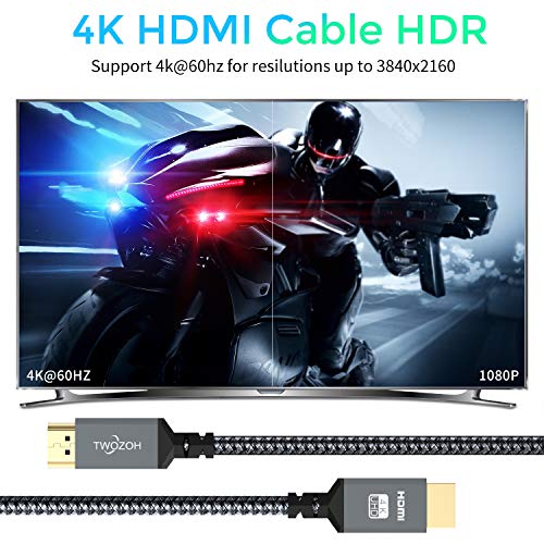 Twozoh Cable HDMI 4K 5M, Cable HDMI 2.0 Trenzado de Nailon de Alta Velocidad 4K@60Hz a 18Gbps Compatible con PS5, PS3, PS4, PC, proyector, 4K UHD TV/HDTV, Xbox