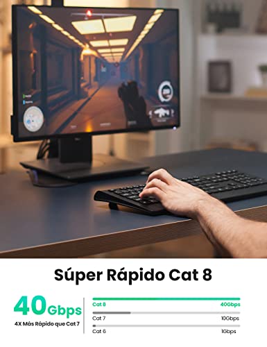 UGREEN Cable Ethernet Cat 8, Cable Red Cat 8 Plano Cable LAN 40Gbps 2000MHz con Conector RJ45, Compatible con PS5, PS4, Xbox X/S, PC, TV Box, Router, Servidor NAS, Cat 7, Cat 6a, 5 Metros