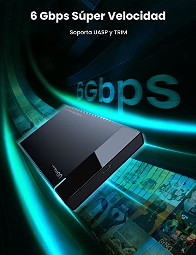 UGREEN Caja Disco Duro Externo 2,5", Carcasa Disco Duro 2,5" USB C con UASP, Carcasa SSD USB C, Caja 2.5 SSD HDD SATA III de 7mm 9,5mm Compatible Xbox X/S PS5 PS4 PC, 6TB MAX, con Cable USB C a USB A