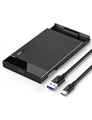 UGREEN Caja Disco Duro Externo 2,5", Carcasa Disco Duro 2,5" USB C con UASP, Carcasa SSD USB C, Caja 2.5 SSD HDD SATA III de 7mm 9,5mm Compatible Xbox X/S PS5 PS4 PC, 6TB MAX, con Cable USB C a USB A