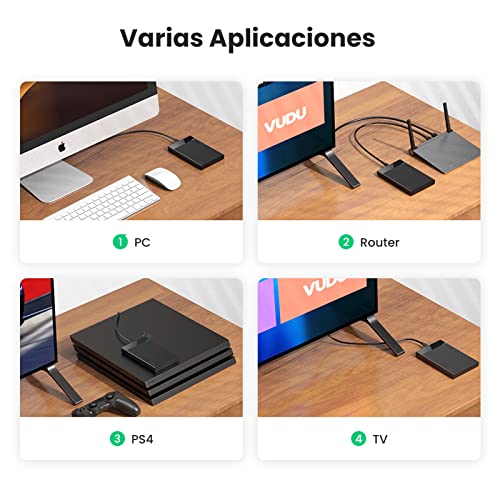 UGREEN Carcasa Disco Duro 2.5" USB 3.0 con UASP Caja Disco Duro 2,5 HDD SSD SATA I/II/III de 7mm 9.5mm, 6 TB MAX, Carcasa SSD Compatible con MacBook, PS5, Xbox X/S, PS4, TV, con Cable USB 3.0