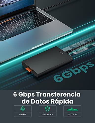 UGREEN Carcasa Disco Duro 2,5" USB C con UASP 6Gbps, Caja Disco Duro 2.5 SSD USB C, Carcasa SSD HDD SATA I/II/III de 7mm 9,5mm, 10TB MAX, Compatible PS5, TV, Macbook Pro 2021, XPS 15, con Cable USB C