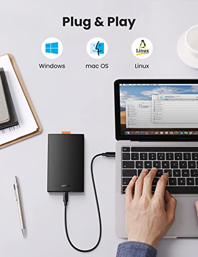 UGREEN Carcasa Disco Duro 2,5" USB C con UASP 6Gbps, Caja Disco Duro 2.5 SSD USB C, Carcasa SSD HDD SATA I/II/III de 7mm 9,5mm, 10TB MAX, Compatible PS5, TV, Macbook Pro 2021, XPS 15, con Cable USB C
