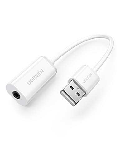 UGREEN Tarjeta de Sonido Externa, USB Adaptador de Audio External Sound Adapter con 3.5mm Jack para Micrófono, Altavoces y Auriculares, Compatible con Raspberry pi 3, PS4, Google Chromebook y Más.