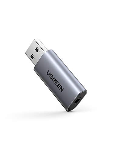 UGREEN Tarjeta de Sonido Externa USB, Adaptador de USB Externo para Estéreo, Adaptador usb a Jack 3.5mm con Carcasa de Aluminio para Micrófono, Altavoces, Auriculares, Raspberry pi 3, PS4, Plug y play