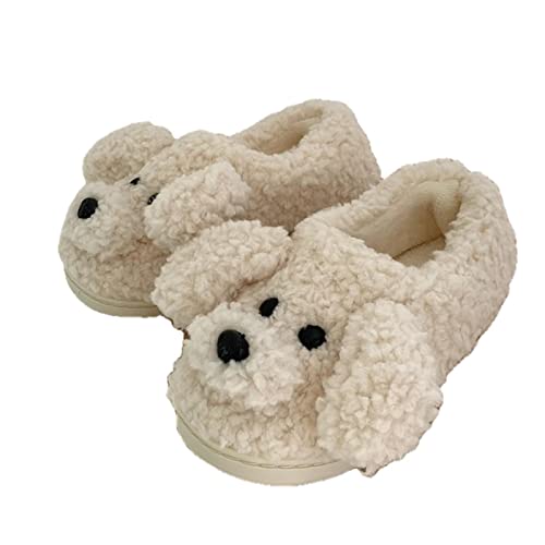 UKKO Zapatillas Lindas Zapatillas De Animales Chicas Kawaii Fluffy Winter Warm Slippers Femenino Dibujos Animados Casa Zapatillas Zapatos Divertidos-Gray Teddy Dog 2,5-6