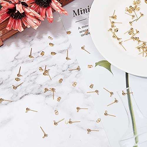 UNICRAFTALE 50pcs (25 Pares) Aretes de Acero Inoxidable, Componentes de Espárragos de Oreja de Pasador de 0.7 mm con Lazo Abierto, Aretes de Oro con Tuercas de Oreja Resultados de la Joyería
