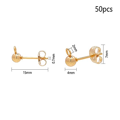 UNICRAFTALE 50pcs (25 Pares) Aretes de Acero Inoxidable, Componentes de Espárragos de Oreja de Pasador de 0.7 mm con Lazo Abierto, Aretes de Oro con Tuercas de Oreja Resultados de la Joyería