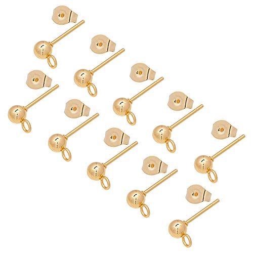 UNICRAFTALE 50pcs (25 Pares) Aretes de Acero Inoxidable, Componentes de Espárragos de Oreja de Pasador de 0.7 mm con Lazo Abierto, Aretes de Oro con Tuercas de Oreja Resultados de la Joyería