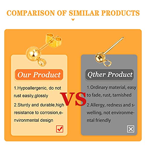 UNICRAFTALE 50pcs (25 Pares) Aretes de Acero Inoxidable, Componentes de Espárragos de Oreja de Pasador de 0.7 mm con Lazo Abierto, Aretes de Oro con Tuercas de Oreja Resultados de la Joyería