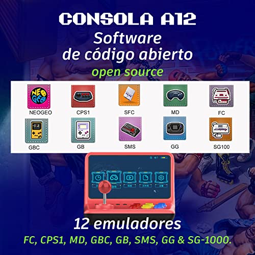 Unicview Powkiddy A12, Retro Consola Maquina recreativa Arcade Video, Joystick Arcade, Versiones Originales Juegos Retro, Juegos 2D y 3D, Mame, Neogeo, PSX, MD, SNES, PCengine