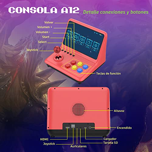 Unicview Powkiddy A12, Retro Consola Maquina recreativa Arcade Video, Joystick Arcade, Versiones Originales Juegos Retro, Juegos 2D y 3D, Mame, Neogeo, PSX, MD, SNES, PCengine