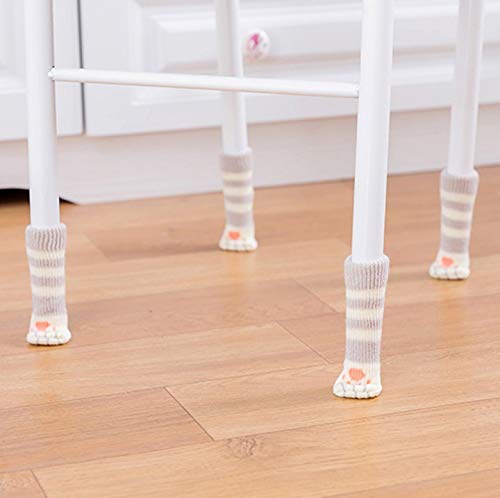 UrsoKuz 8 Calcetines para Sillas, Sofás y Otros Muebles - Diseño de Patas de Gato - Maravilloso Protector de Pisos y Muebles - 2 Juegos de Color Gris Rayado