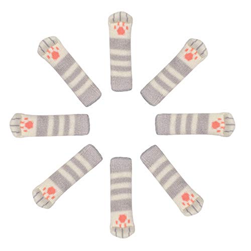 UrsoKuz 8 Calcetines para Sillas, Sofás y Otros Muebles - Diseño de Patas de Gato - Maravilloso Protector de Pisos y Muebles - 2 Juegos de Color Gris Rayado