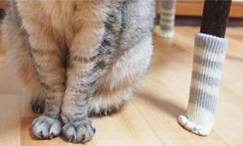 UrsoKuz 8 Calcetines para Sillas, Sofás y Otros Muebles - Diseño de Patas de Gato - Maravilloso Protector de Pisos y Muebles - 2 Juegos de Color Gris Rayado