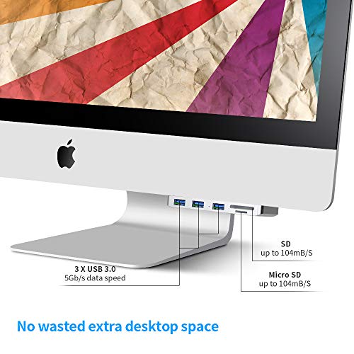 USB 3.0 IMac Hub, Rocketek USB 3.0 de 3 Puertos Ultrafino de Aluminio Premium con Lector de Tarjetas SD/TF Diseñado Compatible con 2017 iMac y iMac Pro