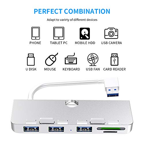 USB 3.0 IMac Hub, Rocketek USB 3.0 de 3 Puertos Ultrafino de Aluminio Premium con Lector de Tarjetas SD/TF Diseñado Compatible con 2017 iMac y iMac Pro