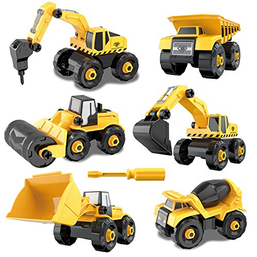 Vanplay Desmontar y Ensamblarde Vehículo de Construcciones Juguete Excavadora, 6 Camiones en 1 con herramientas para Niño y Niña de 3 Años