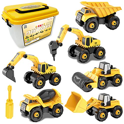 Vanplay Desmontar y Ensamblarde Vehículo de Construcciones Juguete Excavadora, 6 Camiones en 1 con herramientas para Niño y Niña de 3 Años